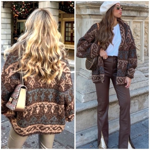 ZARA SHORT METALLIC THREAD JACQUARD COAT CARDIGAN SZ XS-S - Picture 3 of 10